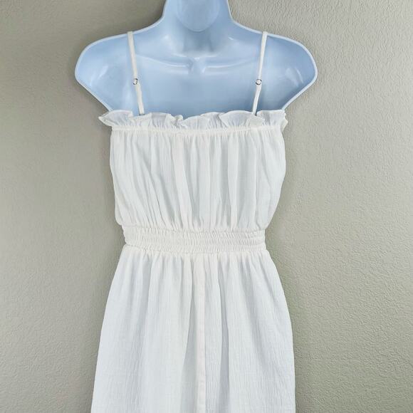 All in Favor White Cotton Gauze Square Neck Sleeveless Smocked Mini Dress XS/SM - Picture 9 of 12